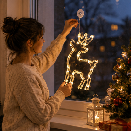 Christmas LED Window Hanging Lights – Battery Powered Santa and Snowflake Decorations for Festive Holiday Windows and Indoor Displays