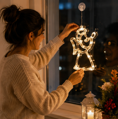 Christmas LED Window Hanging Lights – Battery Powered Santa and Snowflake Decorations for Festive Holiday Windows and Indoor Displays