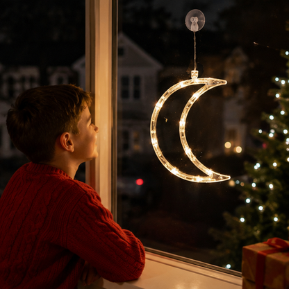 Christmas LED Window Hanging Lights – Battery Powered Santa and Snowflake Decorations for Festive Holiday Windows and Indoor Displays