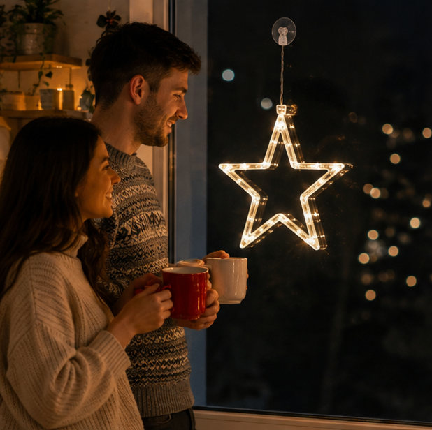 Christmas LED Window Hanging Lights – Battery Powered Santa and Snowflake Decorations for Festive Holiday Windows and Indoor Displays