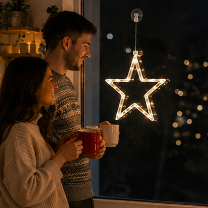 Christmas LED Window Hanging Lights – Battery Powered Santa and Snowflake Decorations for Festive Holiday Windows and Indoor Displays