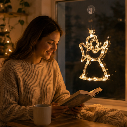 Christmas LED Window Hanging Lights – Battery Powered Santa and Snowflake Decorations for Festive Holiday Windows and Indoor Displays