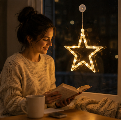 Christmas LED Window Hanging Lights – Battery Powered Santa and Snowflake Decorations for Festive Holiday Windows and Indoor Displays