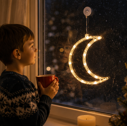Christmas LED Window Hanging Lights – Battery Powered Santa and Snowflake Decorations for Festive Holiday Windows and Indoor Displays