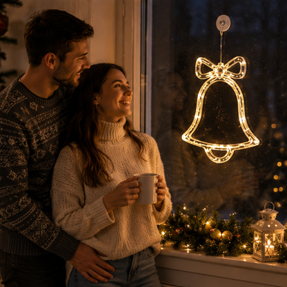 Christmas LED Window Hanging Lights – Battery Powered Santa and Snowflake Decorations for Festive Holiday Windows and Indoor Displays