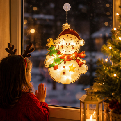 Christmas LED Window Lamp – Santa and Snowman Suction Light Decoration for Holiday Windows and New Year Displays