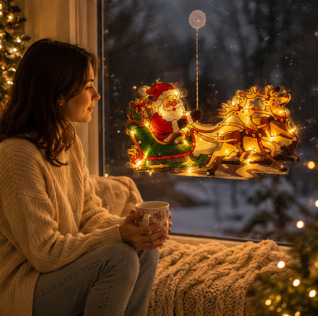 Christmas LED Window Lamp – Santa and Snowman Suction Light Decoration for Holiday Windows and New Year Displays