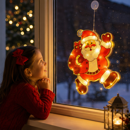 Christmas LED Window Lamp – Santa and Snowman Suction Light Decoration for Holiday Windows and New Year Displays