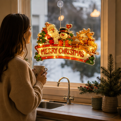 Christmas LED Window Lamp – Santa and Snowman Suction Light Decoration for Holiday Windows and New Year Displays