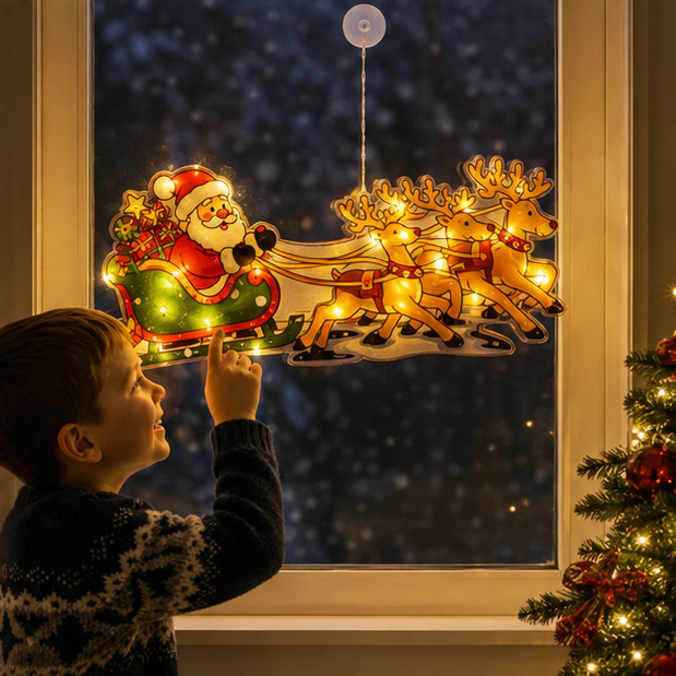 Christmas LED Window Lamp – Santa and Snowman Suction Light Decoration for Holiday Windows and New Year Displays