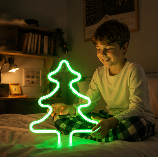 Christmas Neon Sign Light-Colorful LED Holiday Wall Decor with Socks Trees Snowflakes and Festive Party Ambience