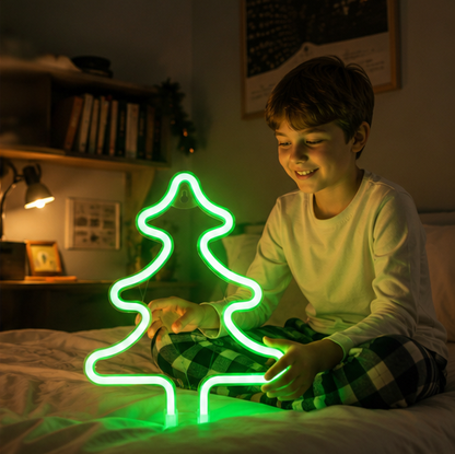 Christmas Neon Sign Light-Colorful LED Holiday Wall Decor with Socks Trees Snowflakes and Festive Party Ambience