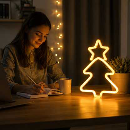 Christmas Neon Sign Light-Colorful LED Holiday Wall Decor with Socks Trees Snowflakes and Festive Party Ambience