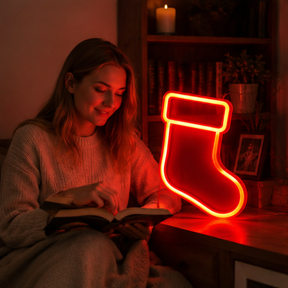 Christmas Neon Sign Light-Colorful LED Holiday Wall Decor with Socks Trees Snowflakes and Festive Party Ambience