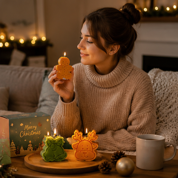 Christmas Scented Candle Gift Set – Soy Wax Holiday Aromatherapy Candles with Festive Designs