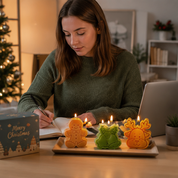 Christmas Scented Candle Gift Set – Soy Wax Holiday Aromatherapy Candles with Festive Designs