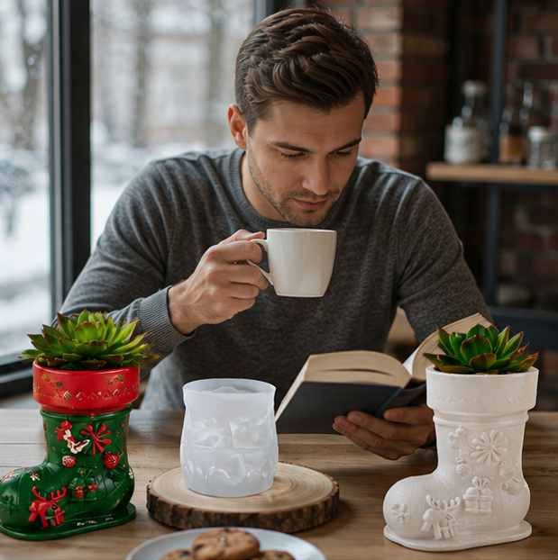 Christmas Silicone Epoxy Mold Set – DIY Candle Cup, Flower Pot and Resin Craft Mold for Holiday Handmade Decorations