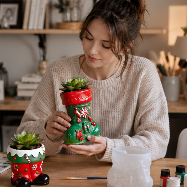 Christmas Silicone Epoxy Mold Set – DIY Candle Cup, Flower Pot and Resin Craft Mold for Holiday Handmade Decorations