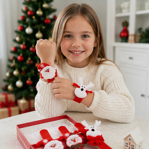 Christmas Slap Bracelet Set – Cartoon Holiday Party Favor Wristbands for Kids, Stocking Stuffers and Festive Fun