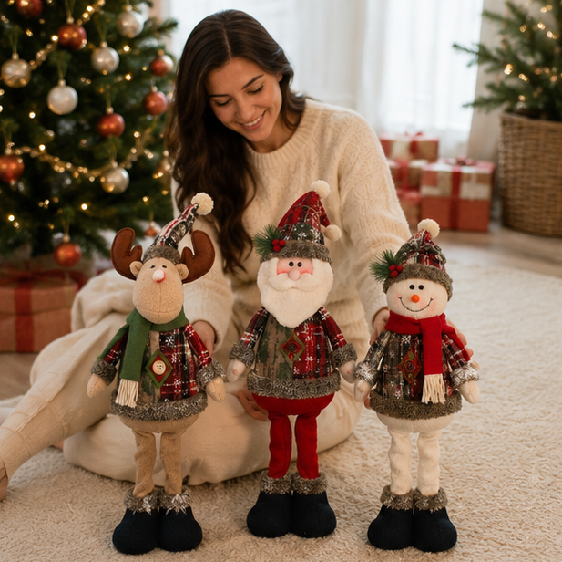 Christmas Standing Doll Set – Santa Snowman Reindeer Holiday Table Decorations for Festive Home Display