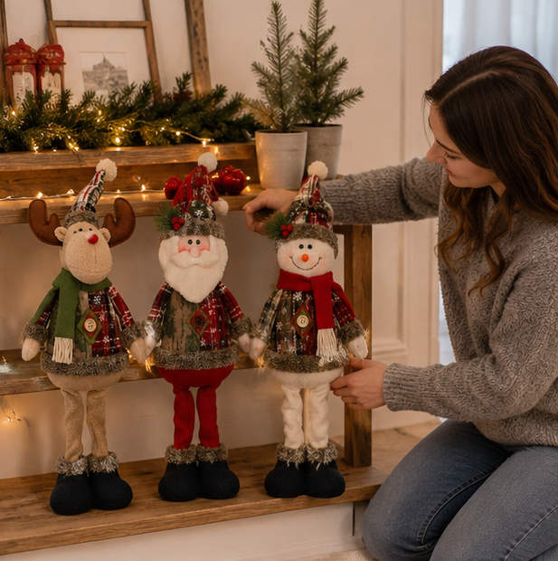 Christmas Standing Doll Set – Santa Snowman Reindeer Holiday Table Decorations for Festive Home Display
