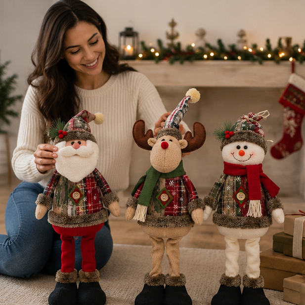 Christmas Standing Doll Set – Santa Snowman Reindeer Holiday Table Decorations for Festive Home Display