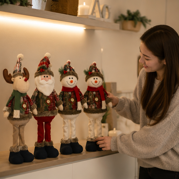 Christmas Standing Doll Set – Santa Snowman Reindeer Holiday Table Decorations for Festive Home Display