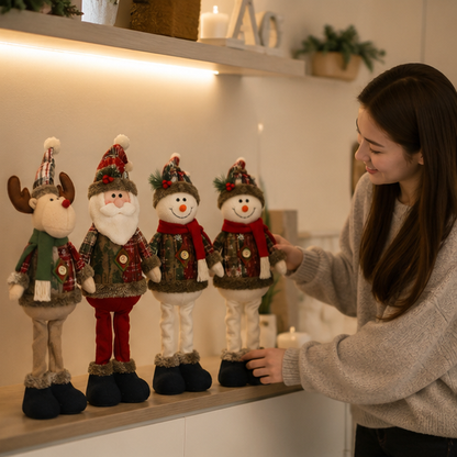Christmas Standing Doll Set – Santa Snowman Reindeer Holiday Table Decorations for Festive Home Display