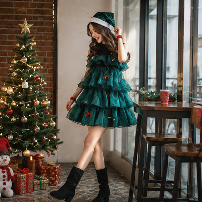 Christmas Tree Dress Costume – Cute Three Layer Holiday Outfit for Girls Christmas Photos and Parties