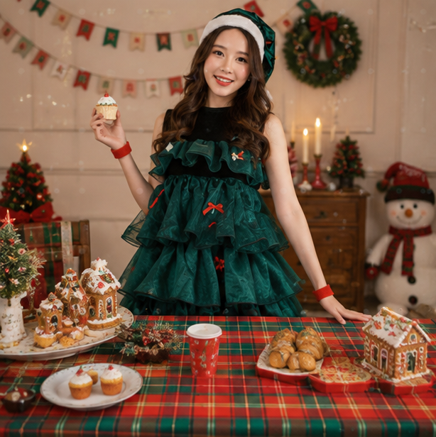 Christmas Tree Dress Costume – Cute Three Layer Holiday Outfit for Girls Christmas Photos and Parties