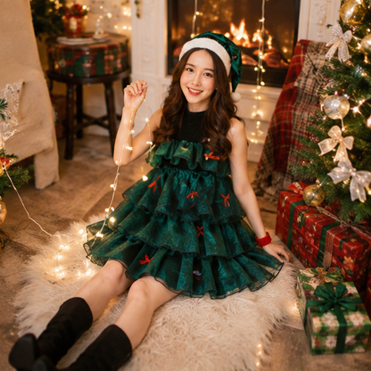 Christmas Tree Dress Costume – Cute Three Layer Holiday Outfit for Girls Christmas Photos and Parties