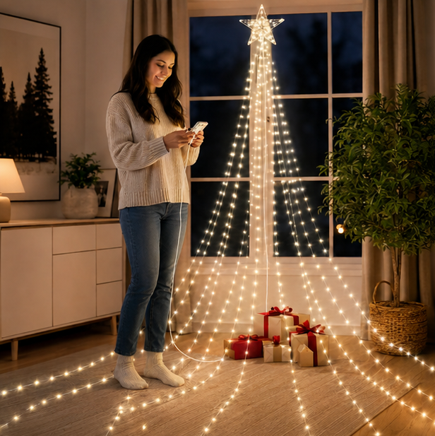 Christmas Waterfall Star Lights – USB Fairy String Lights with Eight Modes for Indoor Outdoor Holiday Decor