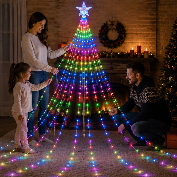 Christmas Waterfall Star Lights – USB Fairy String Lights with Eight Modes for Indoor Outdoor Holiday Decor