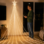 Christmas Waterfall Star Lights – USB Fairy String Lights with Eight Modes for Indoor Outdoor Holiday Decor