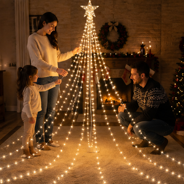 Christmas Waterfall Star Lights – USB Fairy String Lights with Eight Modes for Indoor Outdoor Holiday Decor
