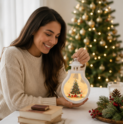 Christmas Wind Lamp Lantern – Portable Candle Style Holiday Table Light with Santa, Snowman and Reindeer Design
