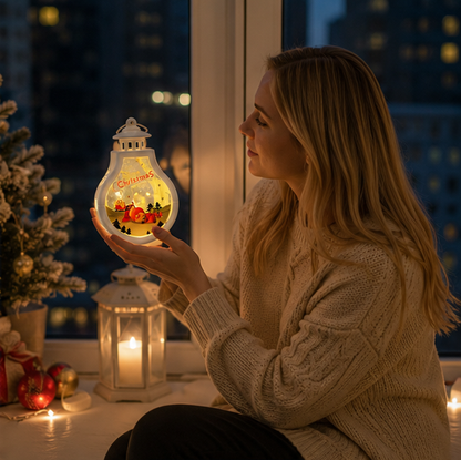 Christmas Wind Lamp Lantern – Portable Candle Style Holiday Table Light with Santa, Snowman and Reindeer Design