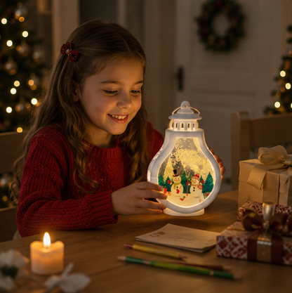 Christmas Wind Lamp Lantern – Portable Candle Style Holiday Table Light with Santa, Snowman and Reindeer Design