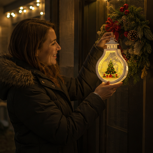 Christmas Wind Lamp Lantern – Portable Candle Style Holiday Table Light with Santa, Snowman and Reindeer Design