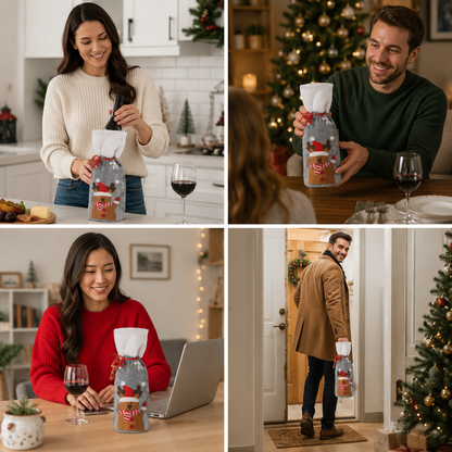 Christmas Wine Bottle Cover Set – Reusable Festive Santa Bottle Sleeves for Holiday Table Decor, Parties and Gift Presentation