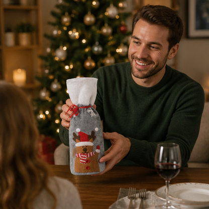 Christmas Wine Bottle Cover Set – Reusable Festive Santa Bottle Sleeves for Holiday Table Decor, Parties and Gift Presentation