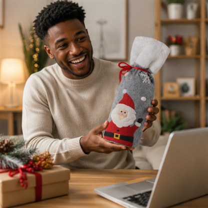 Christmas Wine Bottle Cover Set – Reusable Festive Santa Bottle Sleeves for Holiday Table Decor, Parties and Gift Presentation
