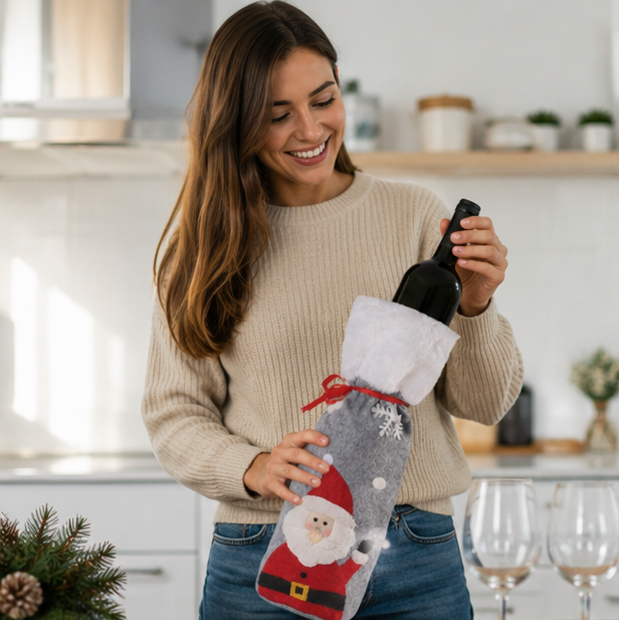 Christmas Wine Bottle Cover Set – Reusable Festive Santa Bottle Sleeves for Holiday Table Decor, Parties and Gift Presentation