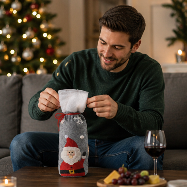 Christmas Wine Bottle Cover Set – Reusable Festive Santa Bottle Sleeves for Holiday Table Decor, Parties and Gift Presentation