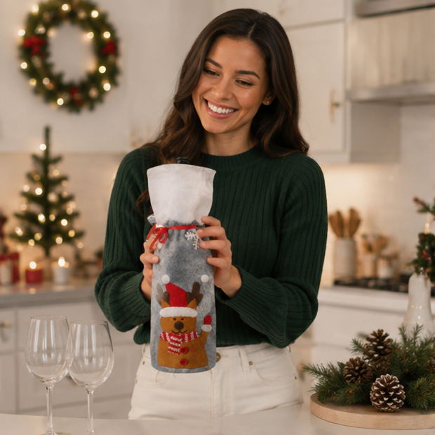 Christmas Wine Bottle Cover Set – Reusable Festive Santa Bottle Sleeves for Holiday Table Decor, Parties and Gift Presentation