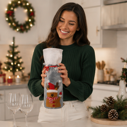Christmas Wine Bottle Cover Set – Reusable Festive Santa Bottle Sleeves for Holiday Table Decor, Parties and Gift Presentation