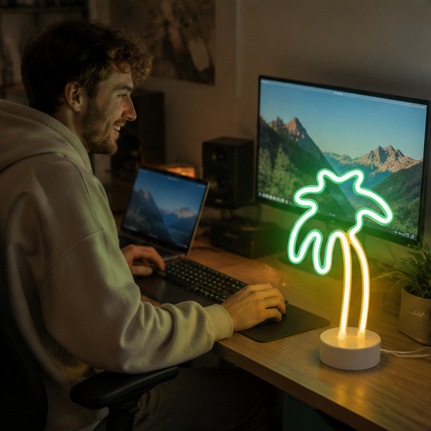 Coconut Neon Sign Lamp-Tropical LED Wall Light for Gaming Rooms Parties Camping and Modern Home Decor
