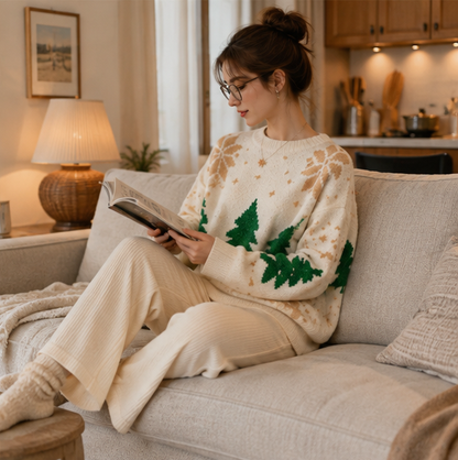 Color Block Christmas Sweater – Thick Knit Women’s Holiday Pullover with Snowflake Design, Cozy Korean Winter Fashion and Casual Comfort