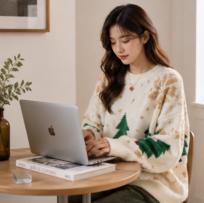 Color Block Christmas Sweater – Thick Knit Women’s Holiday Pullover with Snowflake Design, Cozy Korean Winter Fashion and Casual Comfort