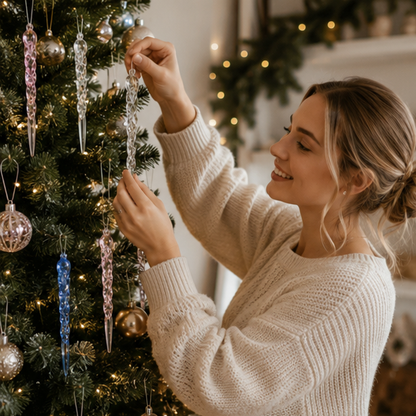 Crystal Snowflake Ornament Set – Clear Hanging Ice Pendants for Christmas Trees, Winter Weddings and Holiday Party Decorations